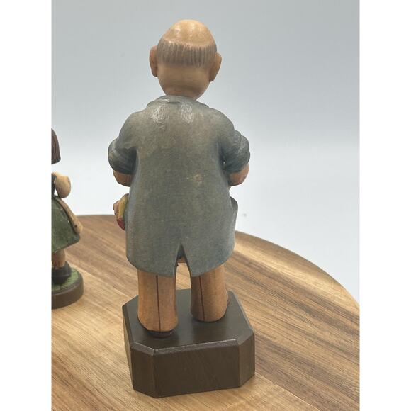 Vintage Hand Carved Wood Doctor Veterinarian Girl Figurines Set of 3 Folk Art - Picture 6 of 13